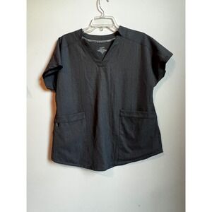ClimateRight by Cuddl Duds Scrub Top‎ Women's S/CH Gray Heather V-Neck SS